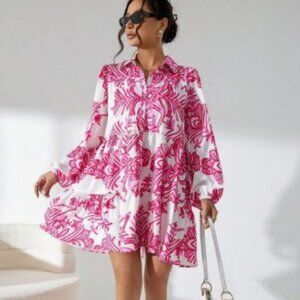 NWOT Floral Print Ruffle Hem Smock Dress